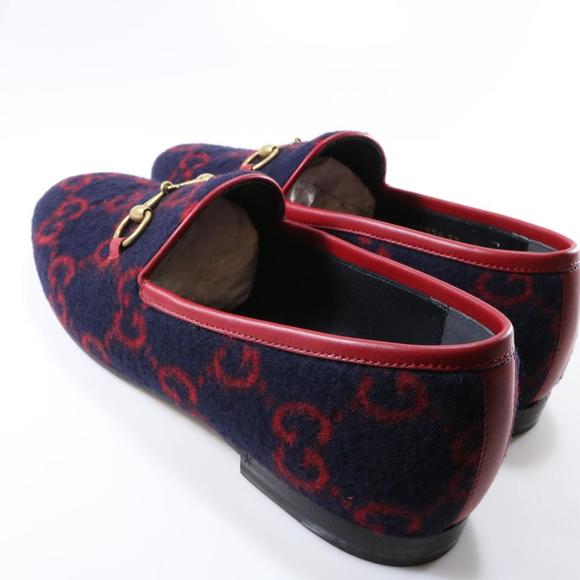 Jordaan GG Print Horsebit Classic Wool Navy Red Flannel Loafers D096 - Picture 5 of 12